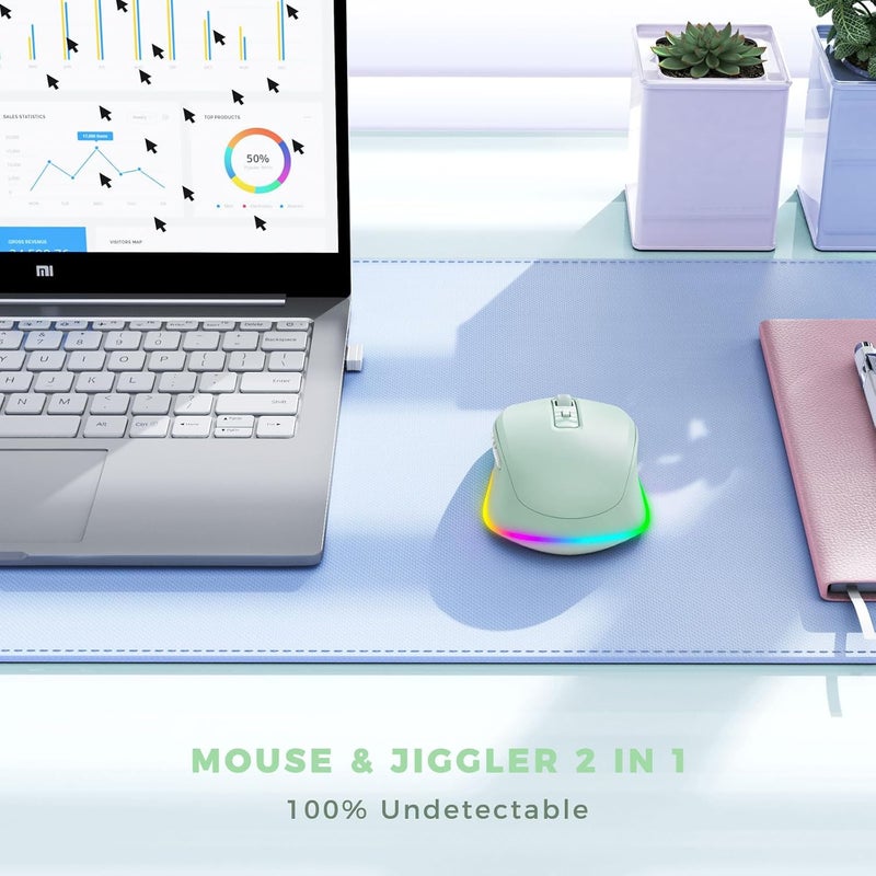 EPEIUS Wireless Mouse Jiggler - LED Wireless Mice with Build-in Mouse Mover, Rechargeable Moving Mouse for Laptop with Undetectable Random Movement Keeps Computers Awake-Light Green - Image 2